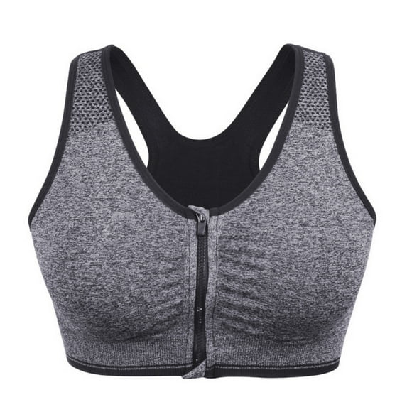 Deepwonder Women's Zip Front Sports Bra Wireless Post-Surgery Bra Active Yoga Sports Bras(Gray,L)