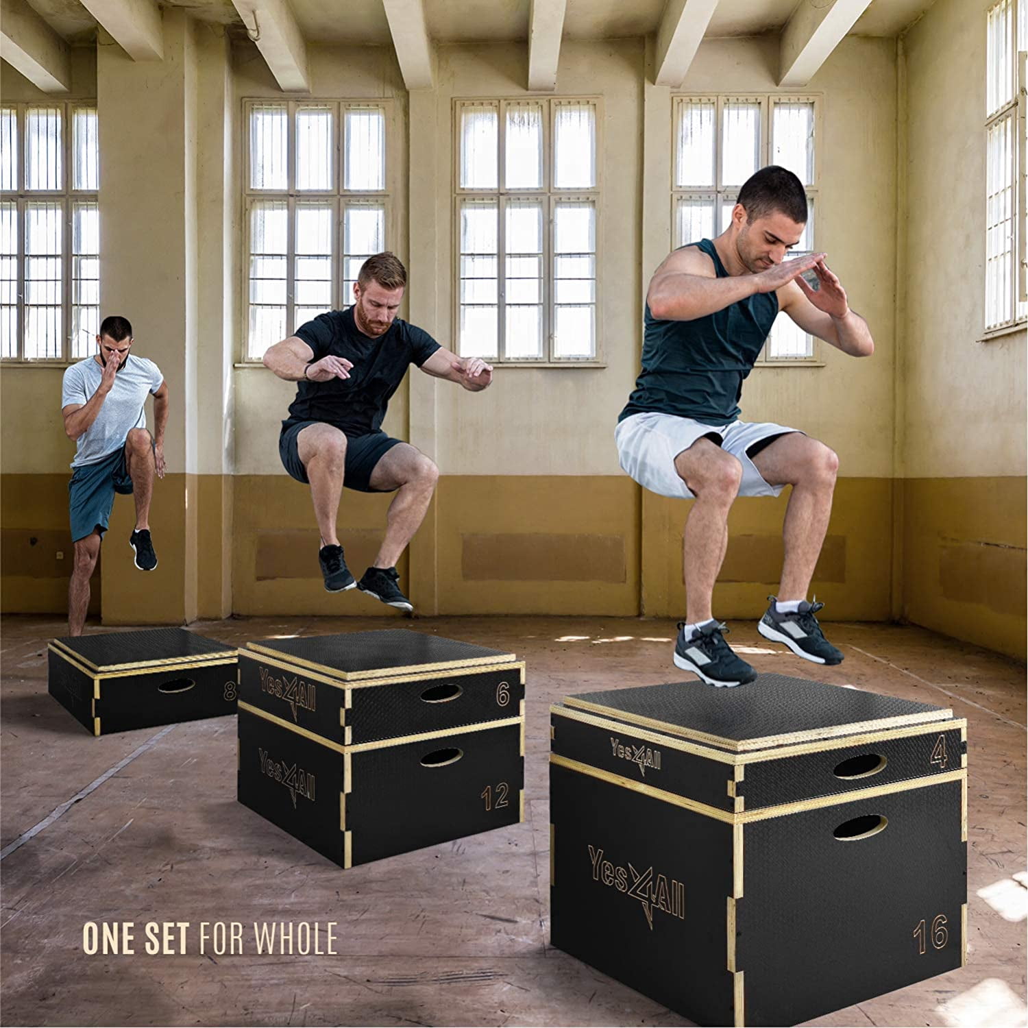 Yes4All 8 in Stackable Wooden Plyo Box, with Anti-Slip Surface for Home Gym, Black