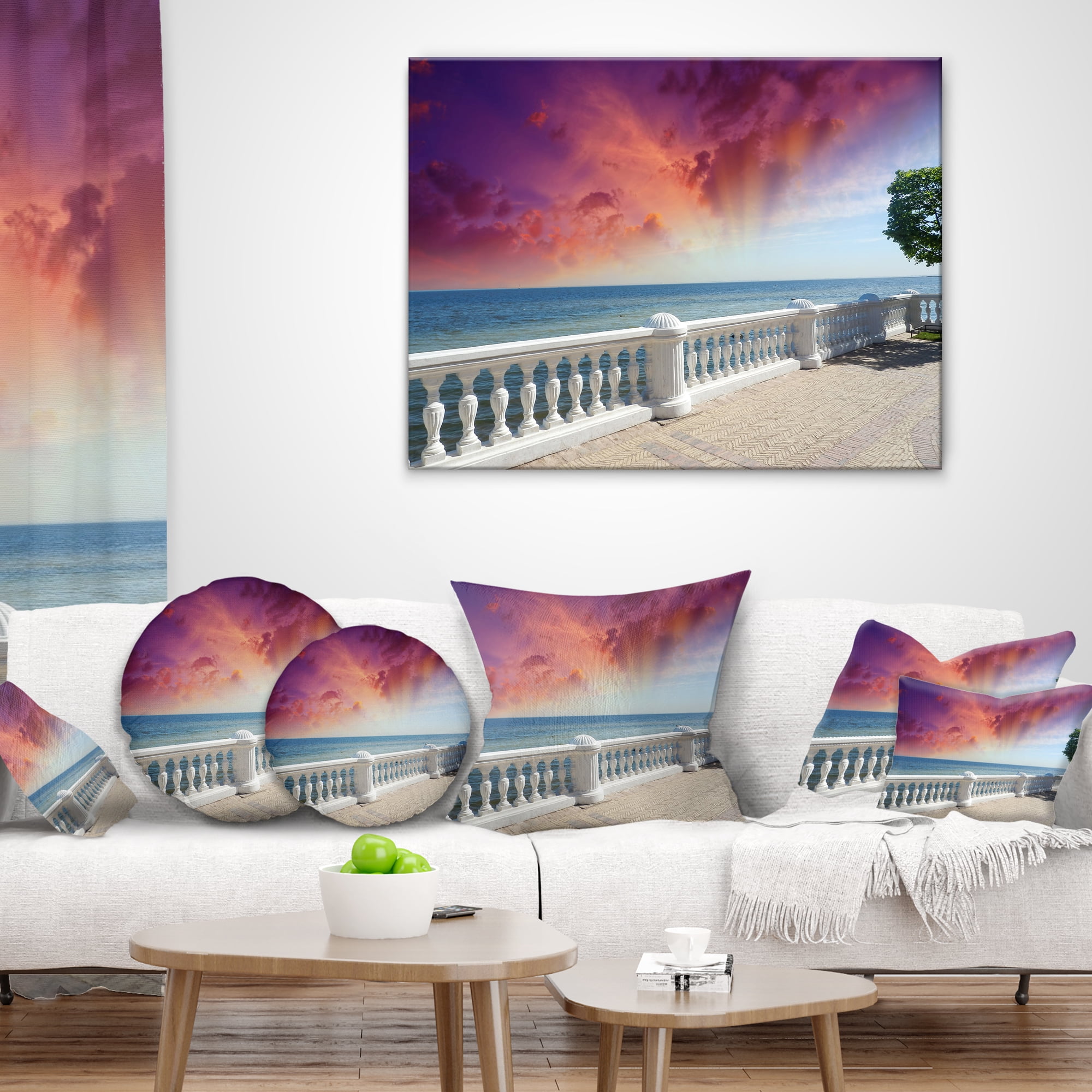 Designart Stone Balcony with Ocean View - Seashore Photo Throw Pillow - 12x20