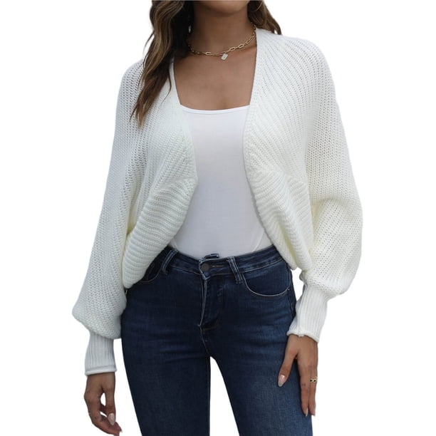 Cárdigans para Mujer, Cárdigan Corto Abierto por Delante, Suéter de Punto de Larga Tipo Murciélago, Top Tipo XL