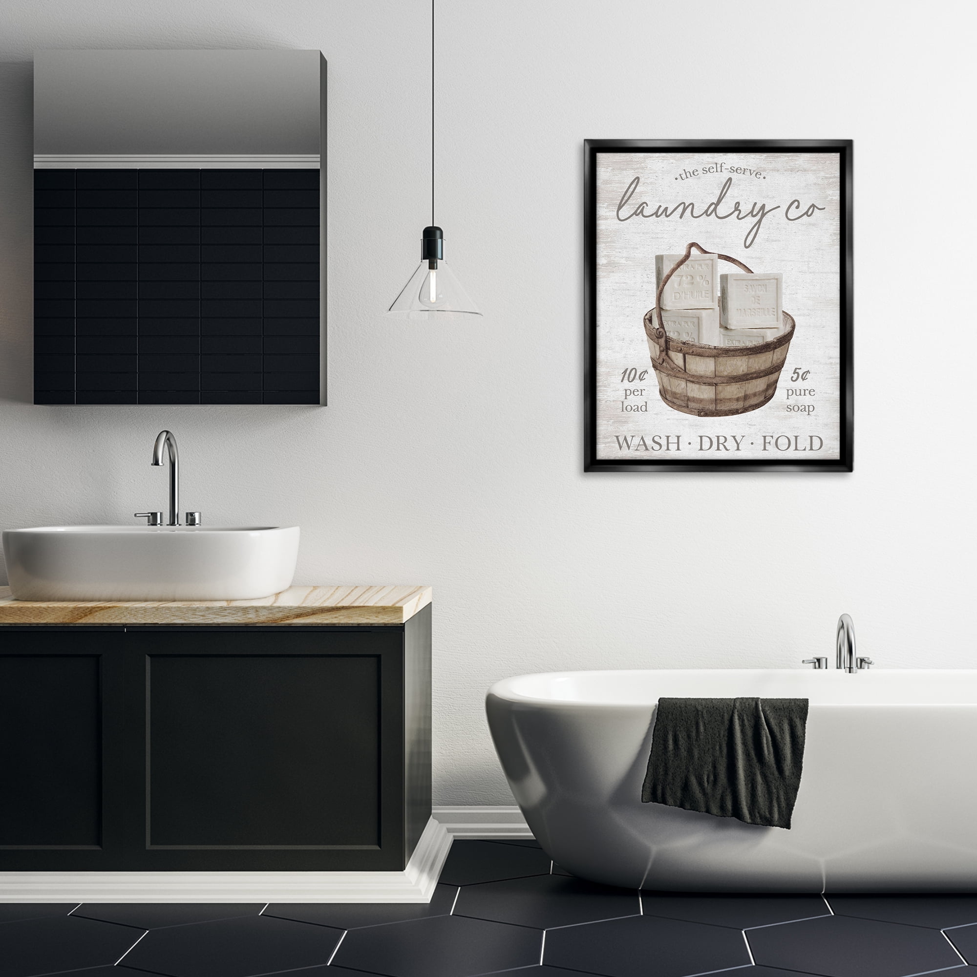 Stupell Industries Vintage Laundry Co Typography Painting Black Floater Framed Art Print Wall Art, 25 x 31