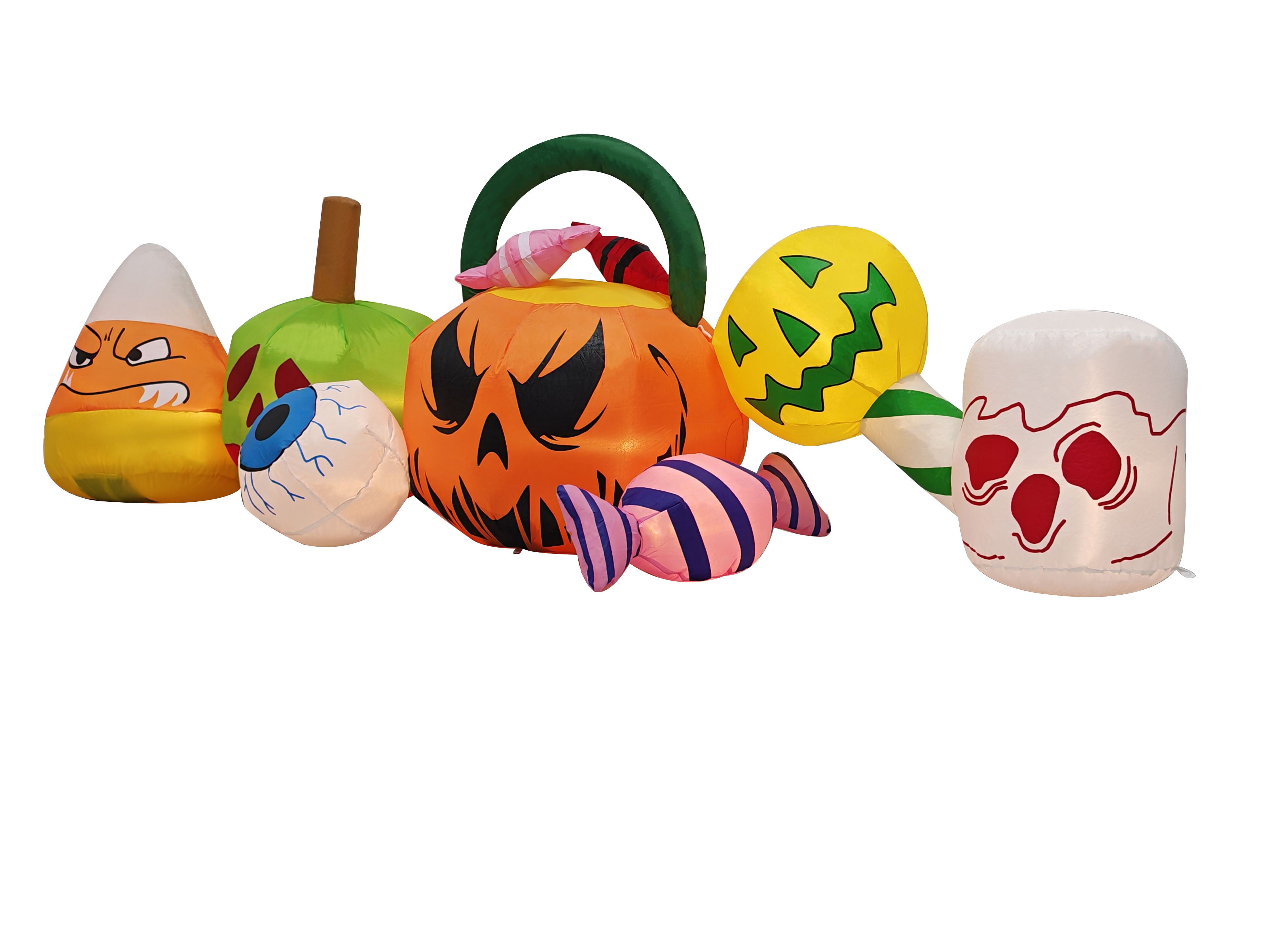 8FT Long Halloween Inflatables Pumpkins Eyeball Candy Outdoor Decorations, Blow Up Yard Decoration with Built-in LEDs Lighted for Lawn Garden Outside Indoor Decor