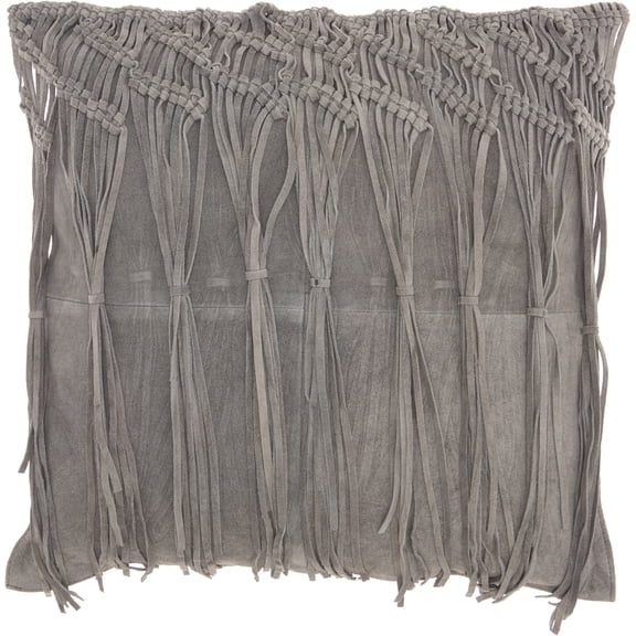 Mina Victory Couture Nat Hide Macrame Fring Tassel Grey 18" x 18" Throw Pillow