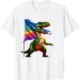 thumbnail image 2 of Camiseta premium con diseño divertido de dinosaurio y bandera antiarcoíris con diseño de galaxia espacial y arcoíris, últimas camisetas holgadas de verano de estilo Harajuku para mujer, 2 of 5