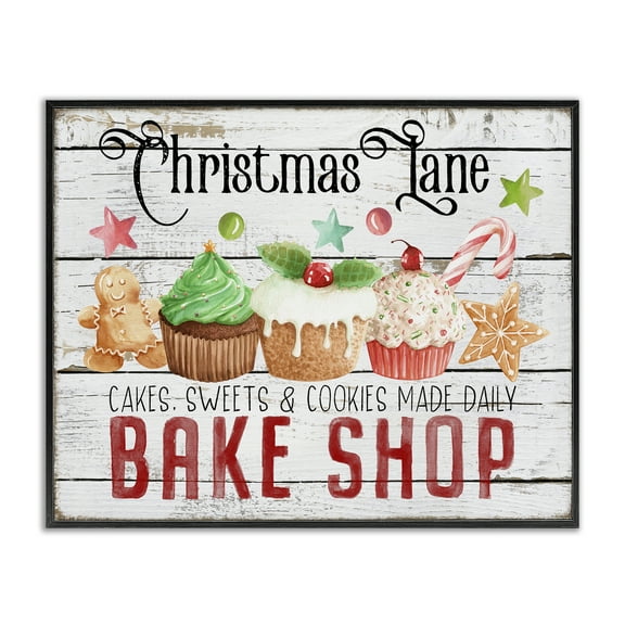 Stupell Industries Christmas Lane Bake Shop Holiday Painting Black Framed Art Prints Wall Art, 14 x 11