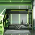 thumbnail image 3 of Harper & Bright Designs Full Size Gaming Bunk Bed with Desk and LED, Wood Gaming Loft Bed Frame with Storage Shelves and USB Charging Ports, Green, 3 of 20