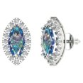 thumbnail image 2 of 3.64 Ct Marquise Cut Halo Studs Blue Moissanite 14K White Solid Solid Gold Everyday Dainty Earrings Screw Back, 2 of 7