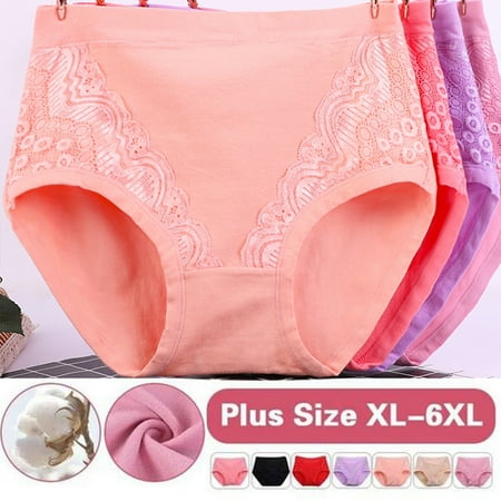 CFLVAEK Plus Size Leakproof Panties for Women High Waist Cotton Underwear Comfort Elegant Lace Jacquard Ladies Panty Red XXXXL