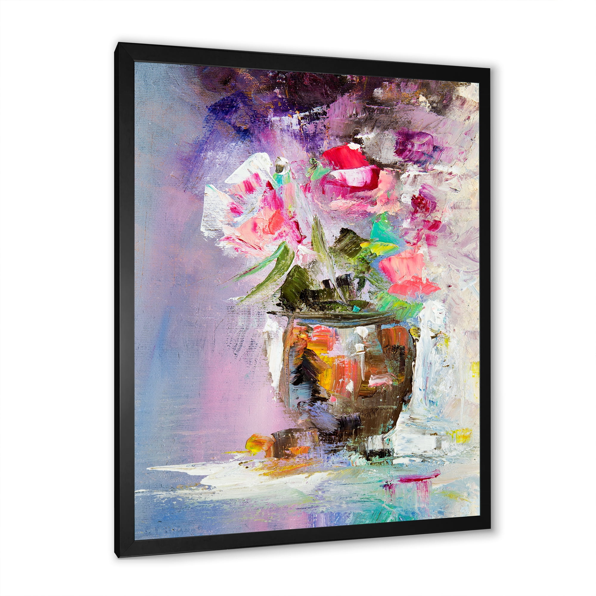 Designart 'Pink Fresh Abstract Flowers Bouquet in Vase' Modern Framed Art Print
