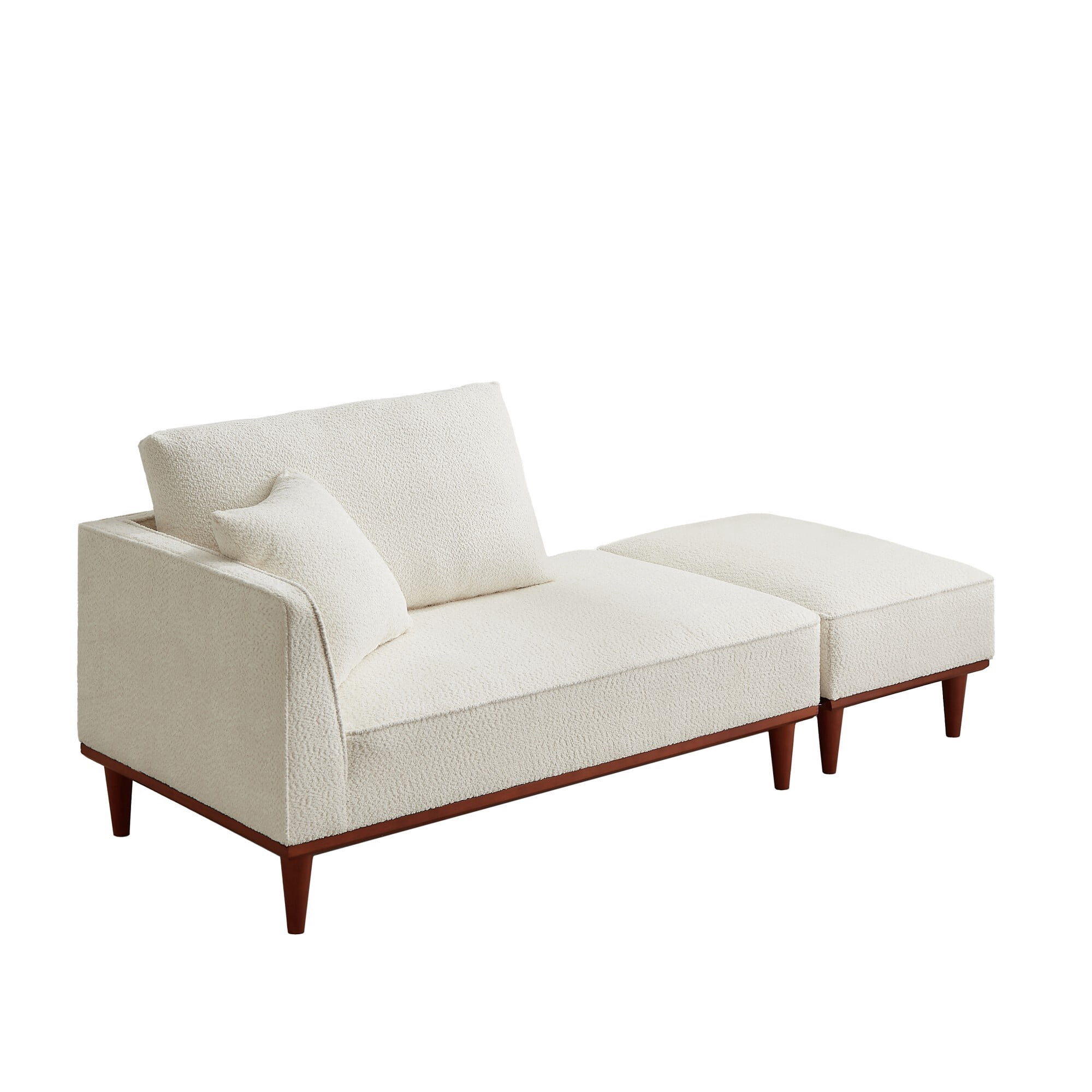 DEALTOPS Convertible Boucle Upholstered Chaise Lounge Chair with Ottoman for Living Room Bedroom, Cream