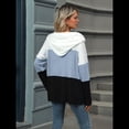 thumbnail image 4 of Suéter con Capucha y Media Cremallera para Mujer, Talla Grande, Color Block, Punto Acanalado, Cuello en V, Larga Azul XL, 4 of 10