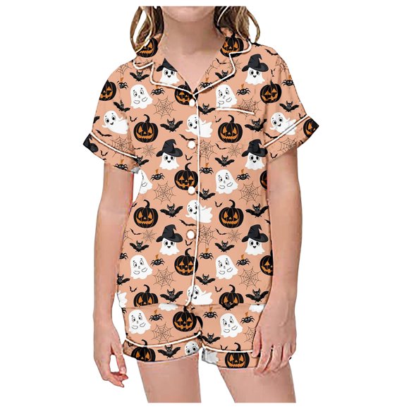 FhsagQ Pajamas Girls Christmas Pajamas Christmas Kid's Summer Homewear Boys Girls Polka Dot Print Short Sleeve T Shirt Long Pants Pajamas Suits Children's Clothing Beige 2-3 Years
