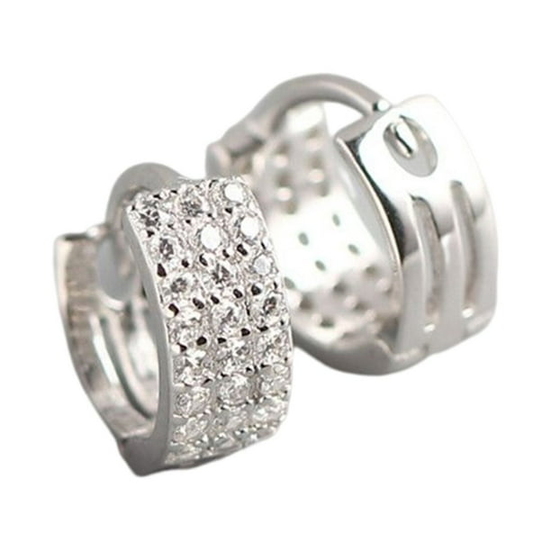 Guardurnaity 1 par de pendientes de moda exquisitos redondos anchos tres filas circón oreja anillo femenino aro pendiente joyería accesorios Ropa, zapatos y accesorios Miscelánea Oro blanco