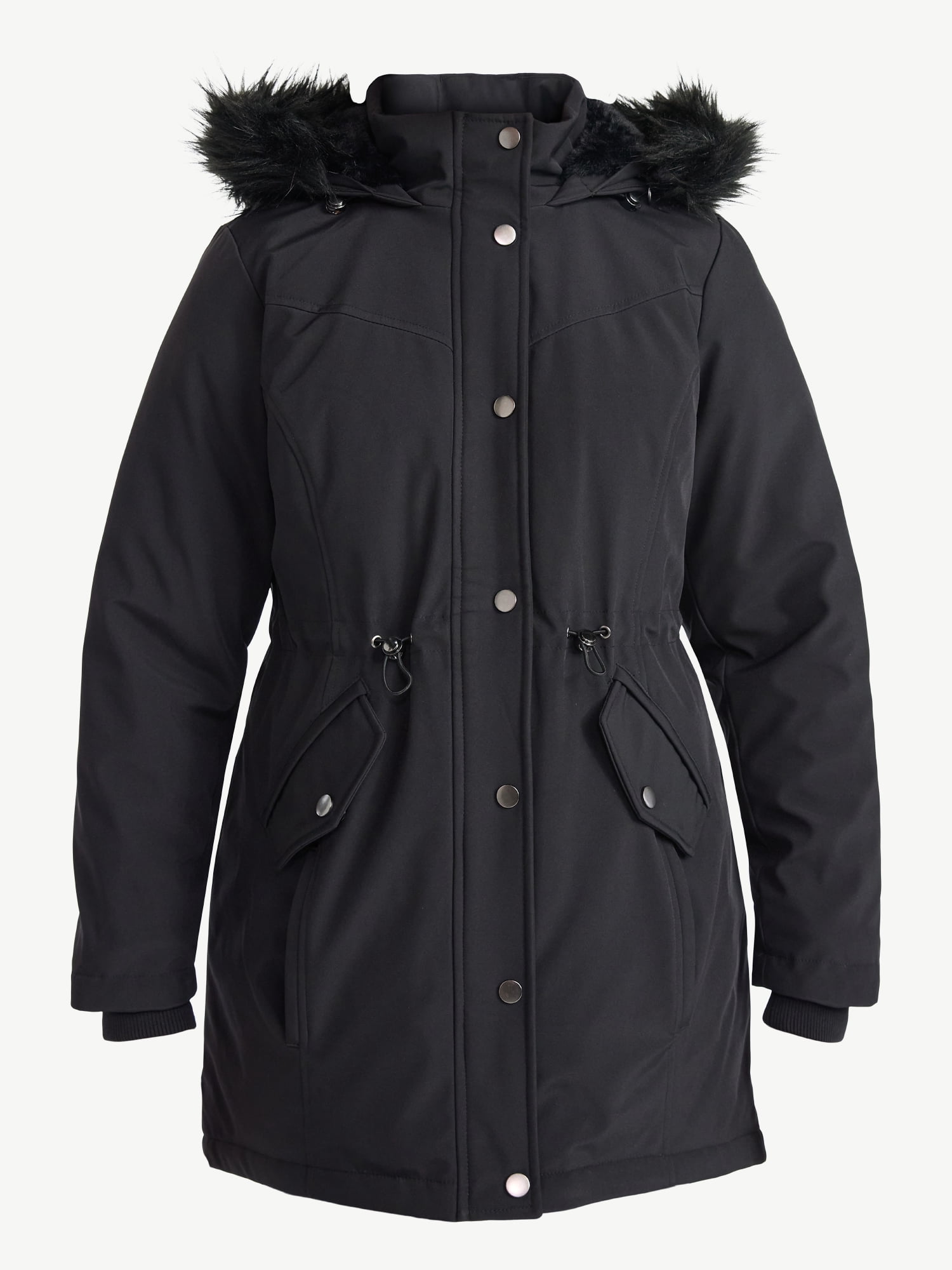 Time and Tru Women's and Women's Plus Hooded Anorak Jacket with Faux Fur Trim, Heavyweight, Sizes XS-2X