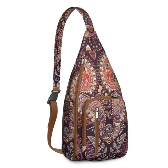Waterproof Hiking Sling Backpack for Women – Lightweight Crossbody Bag with Adjustable Strap, Chest Bag for Travel & Outdoor Adventures – Paisley Boho Vintage Floral, Chic Retro Design