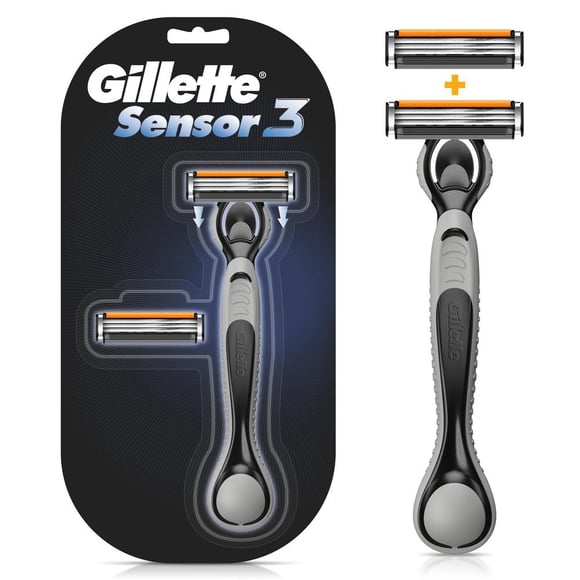 Rastrillo Gillette Sensor3, 1 Mango + 2 Repuestos con 3 Hojas para Rasurar al Ras