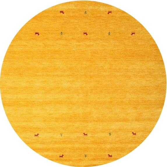 Ahgly Company Machine Washable Indoor Round Contemporary Deep Yellow Area Rugs, 4' Round