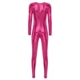 thumbnail image 4 of Haitryli Full Body Bodysuits for Womens Shiny Metallic Unitard Zipper Back Wet Look Catsuit Party Hot Pink S, 4 of 7