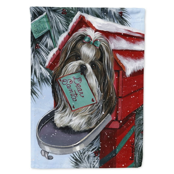 Shih Tzu Christmas Letter to Santa Flag Canvas House Size