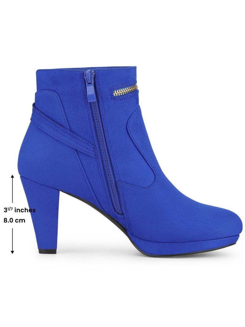 BLISSFUL STEP Women's Ankle Boots Faux Suede Round Toe Block Heel Side  Zipper Dress Boots Royal Blue 6.5 - Walmart.com