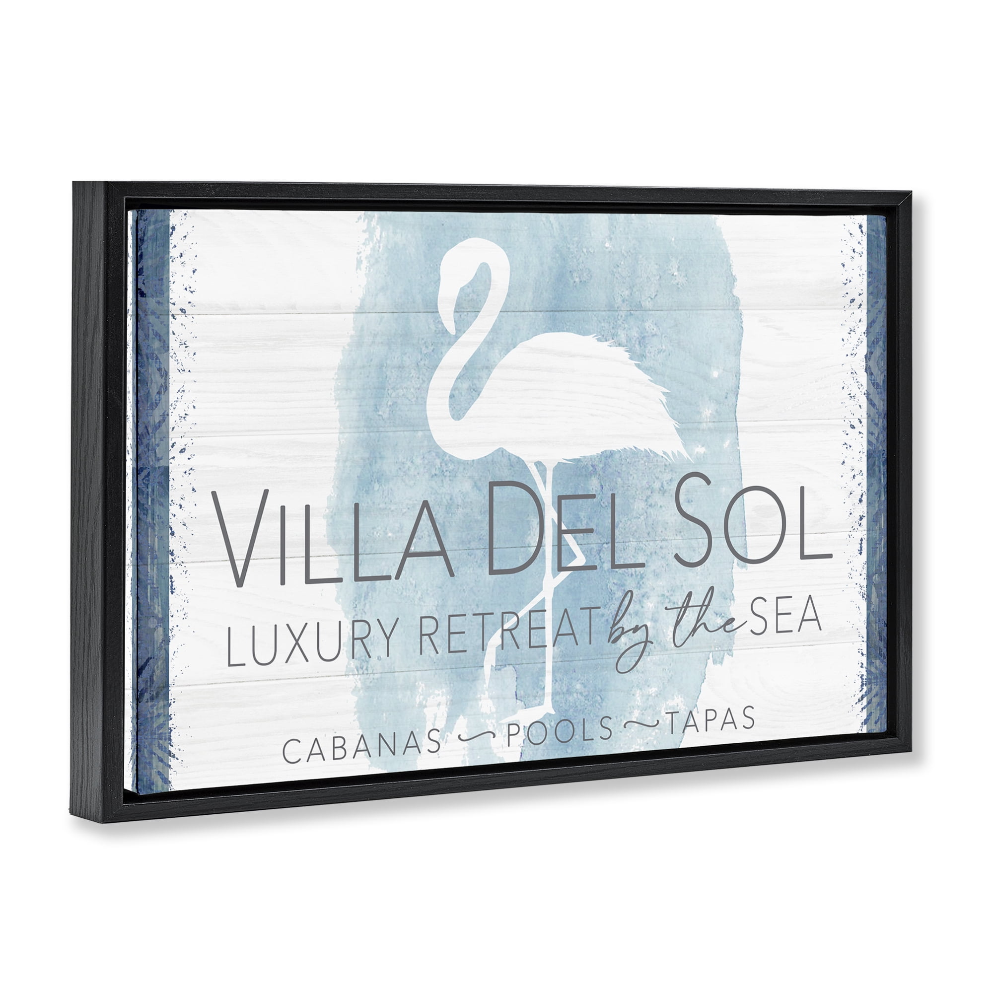 Stupell Industries Beach Retreat Flamingo Sign Nautical & Beach Painting Black Floater Framed Canvas Art Print Wall Art, 31 x 21