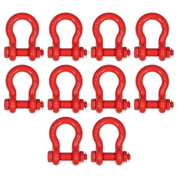 10 Pack 1-1/8" Anchor Shackle Forged Carbon Steel w/ Safety Screw Pin Load Limit 19,000 lbs, Double Rust Protection Heavy Duty D Ring Bolt Type Shackle for Towing, Rigging
