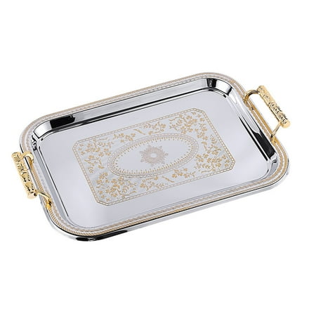 

JUNTEX European Nordic Style Stainless Steel Serving Tray with Handles Elegant Rectangular Coffee Bar Food Holder Dessert Display Plate Home Decoration
