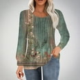 thumbnail image 2 of miqiqism Womens Vinatge Tops Trendy Pleating Round Neck Tunic Sweatshirts Juniors Comfy Long Sleeve Tshirts Flared Lightweight Casual Blouses Trendy Tees,Green,X-Large, 2 of 4