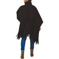 thumbnail image 2 of Womens High Neck Long Sleeve Fringe Top Plus Size Tassel Pullover Poncho Coat, 2 of 7