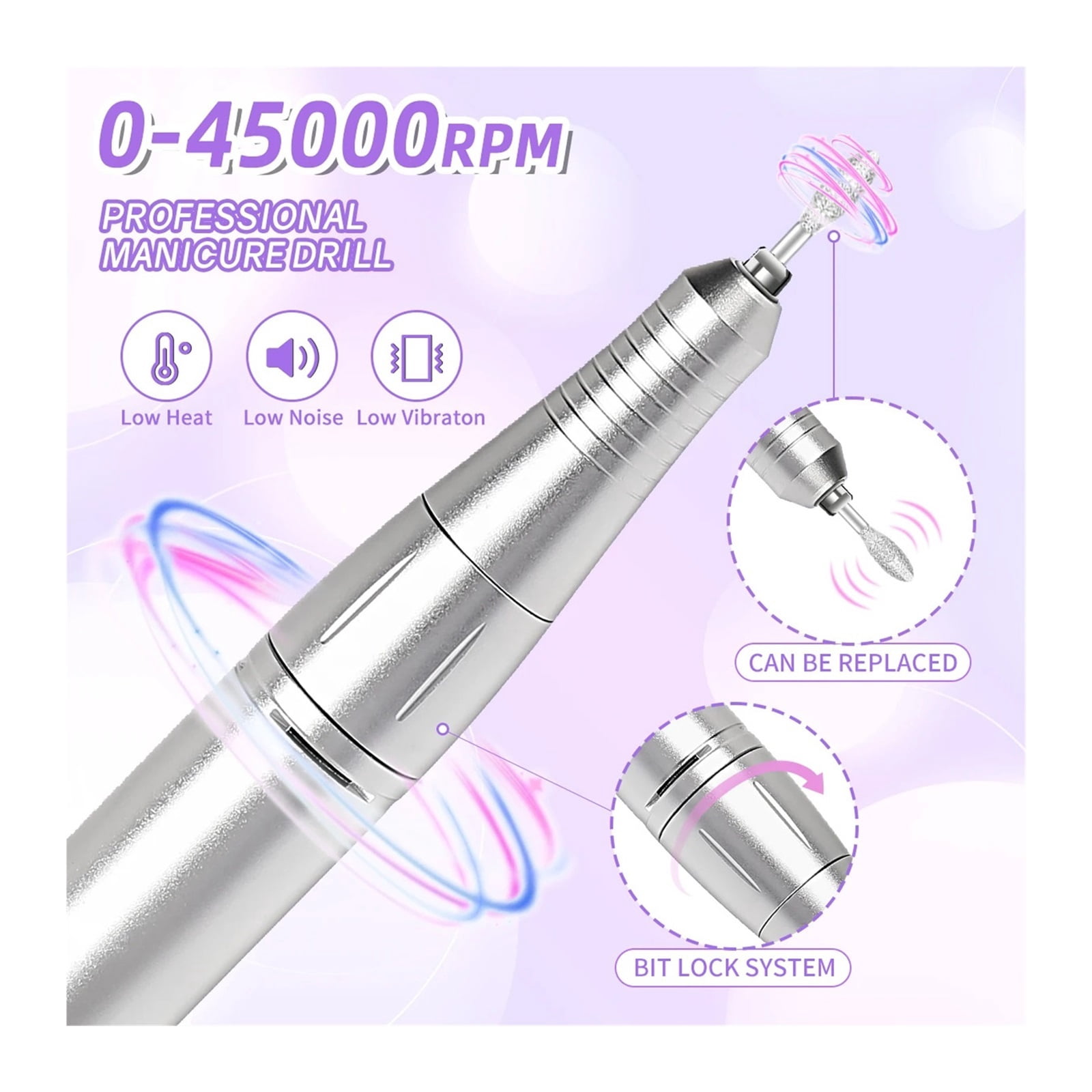 45000RPM Rechargeable Electric Nail Drill Machine Professional Nail Drills for Gel Nails Polish Portable Nail File Manicure Tool
