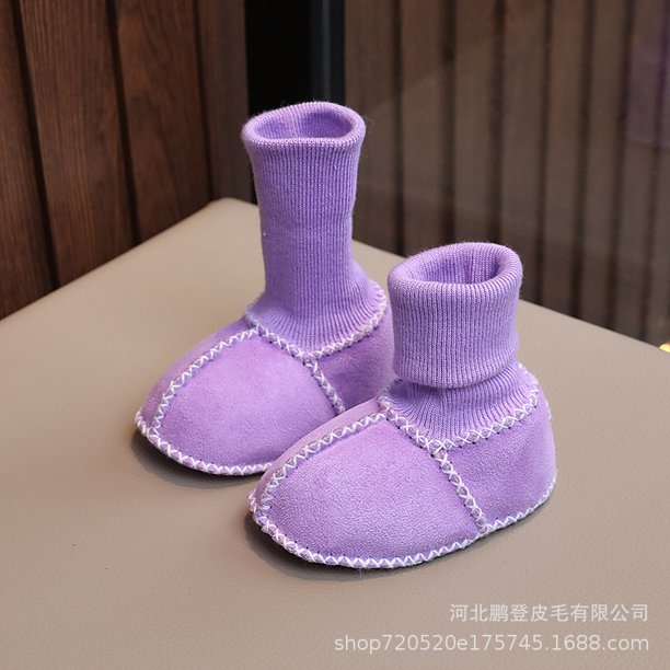 Zapatos de bebé de lana gruesa, botas de algodón de fondo suave, calzado infantil cálido de invierno, zapatos de piel sin caída para 3-6-12 meses de edad