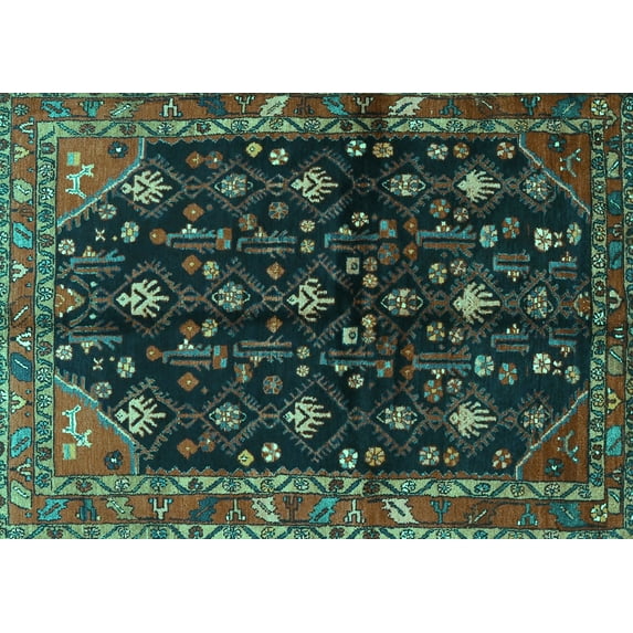 Ahgly Company Indoor Rectangle Persian Turquoise Blue Traditional Area Rugs, 2' x 4'