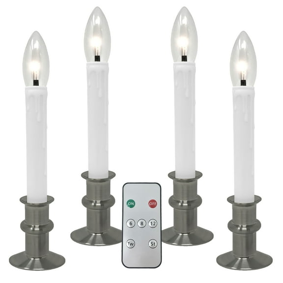 612 Vermont Slimline Ultra-Bright LED Window Candles, Battery Operated, Remote Control, Metal Base (Brushed Nickel)