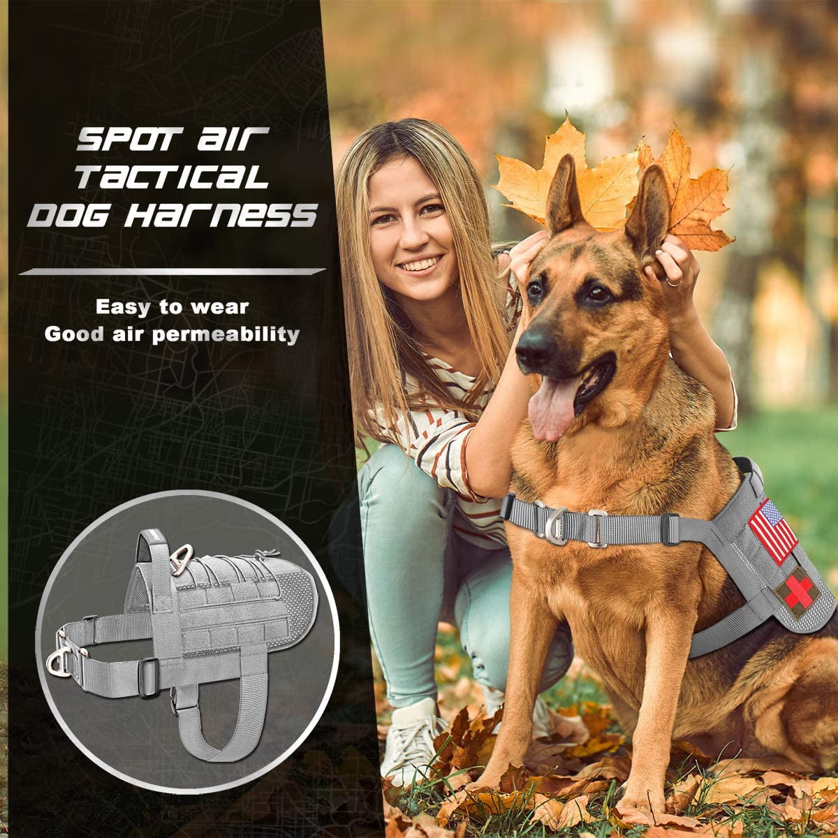 Iguohao Tactical Dog Harness Vest Large With Handle military Service Dog Harness Working Dog Molle Vest With Loop Panels no Pull Training Harness With