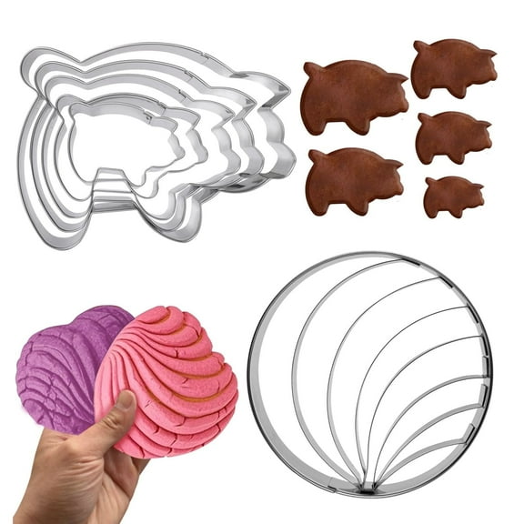 Concha Cutter Mexican Bread Mold With 5 Sizes Of Pig Biscuit Cutting Machine Set, Concha Stamp Mold For Baking Biscuits (Single Sided Mold 5Pigs)