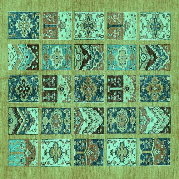 Ahgly Company Machine Washable Indoor Square Abstract Turquoise Blue Modern Area Rugs, 7' Square