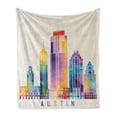 thumbnail image 1 of Austin Soft Flannel Fleece Throw Blanket, Outlined Monuments Skylines of Texas Blended Rainbow Watercolor Ink Splatter Art, Cozy Plush for Indoor and Outdoor Use, 50" x 70", Multicolor, by Ambesonne, 1 of 6