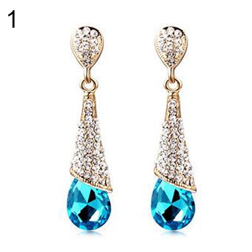 Ayyufe Women Waterdrop Chandelier Rhinestone Full Zircon Earrings Ear Stud Ear-clip