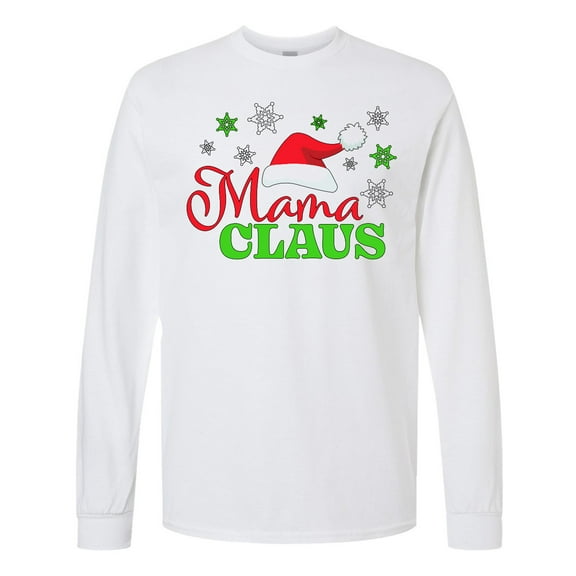 Inktastic Mama Claus with Christmas Santa Hat and Snowflakes Long Sleeve T-Shirt
