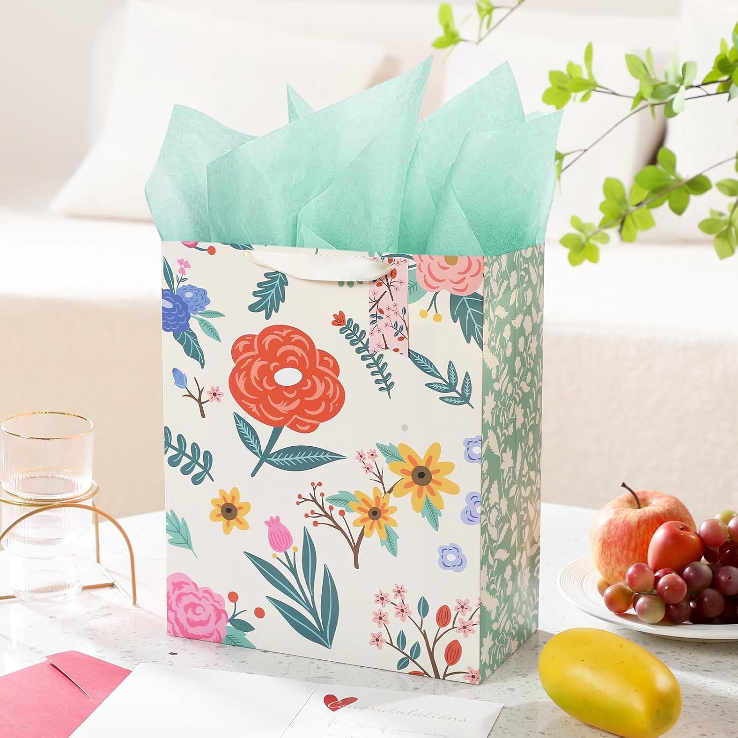 Gift Bag, 13" Large Flower Gift Bag, For Easter, Birthdays, Bridal Showers, Weddings, Baby Showers, Mother's Day, 10" x 5" x 13" with Tissue Paper Visit the Sawnfay St