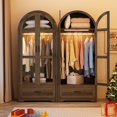 thumbnail image 6 of 71"H Arched Armoire Wardrobe Closet for Bedroom w/ Glass Door & LED Sensor Light, Wooden Wardrobe Closet Clothing Storage Cabinet w/1 Drawer & Hanging Rod, 6 of 10