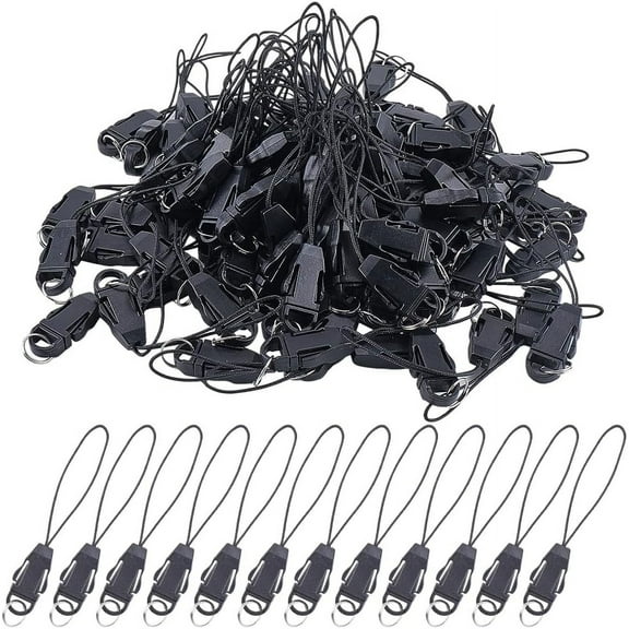 100pcs Plastic Cord Mobile Straps with Detachable Buckle Black 7.4cm