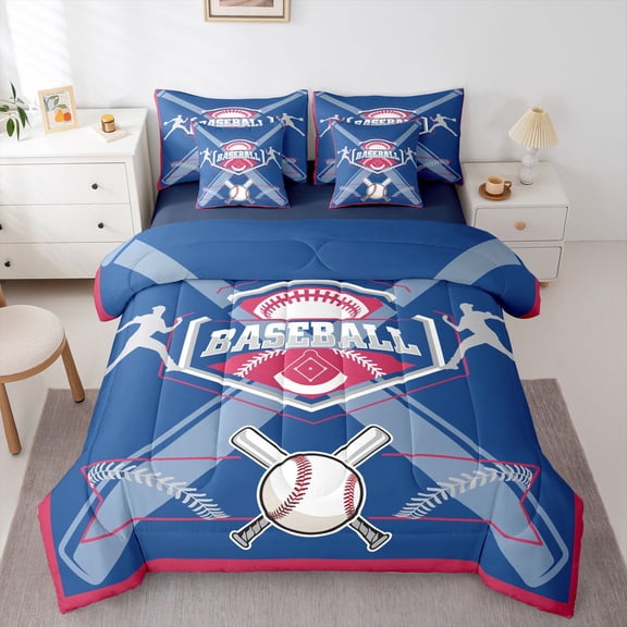 Erosebridal Twin Comforter Set for Baseball Decor - 7 Pieces Baseball Player Bedding Sets Twin Bed in a Bag with Reversible Baseball Bed Set,Comforter, Sheets, Pillowcases & Shams,Texsa