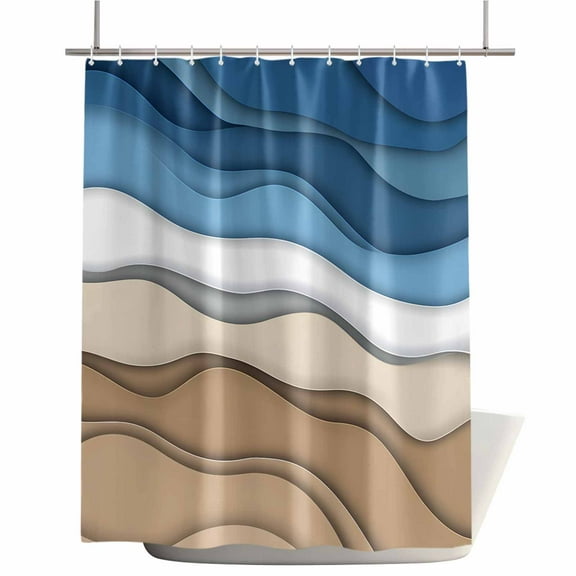 Shower Curtains for Bathroom-72"x72",Abstract Blue Brown Gradient Waterproof Bath Curtain Grommet Shower Curtain Set with Hooks,Ocean Water Ripple Stripe Texture Washable Bath Accessories
