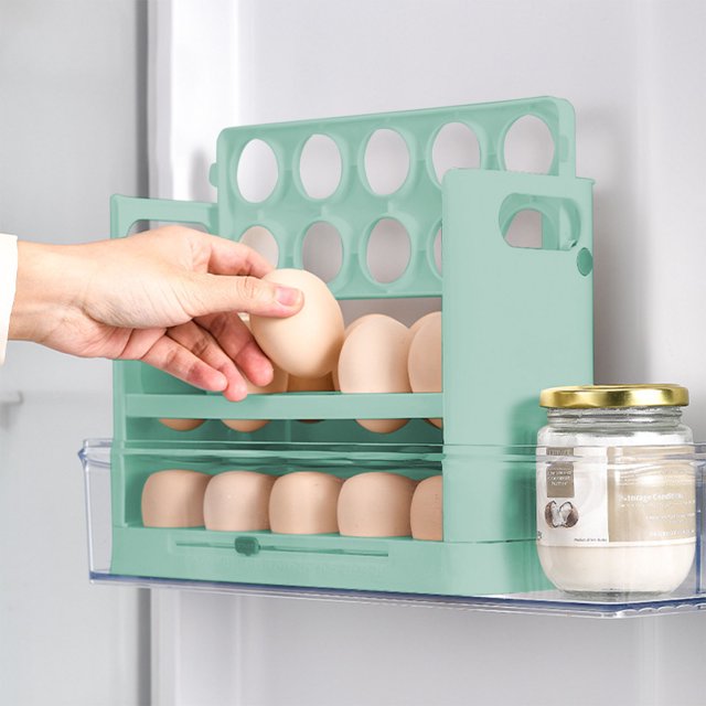Isvgxsz Clearance Egg Holder for Refrigerator,3 Layer Auto Flip Egg Container Storage Box for Refrigerator Side Door,30 Count Capacity Egg Box Clear Organizer,Reusable Egg Storage Kitchen Countertop