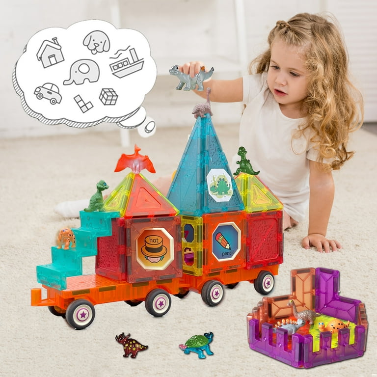 PicassoTiles Metro City Magnetic Tiles & Magnet Toys - Building Blocks with  8 Vehicle Character Action Figures