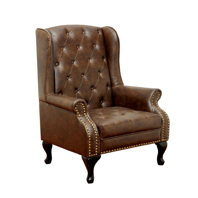 Bowery Hill Faux Leather Tufted Accent Chair in Brown - Walmart.com