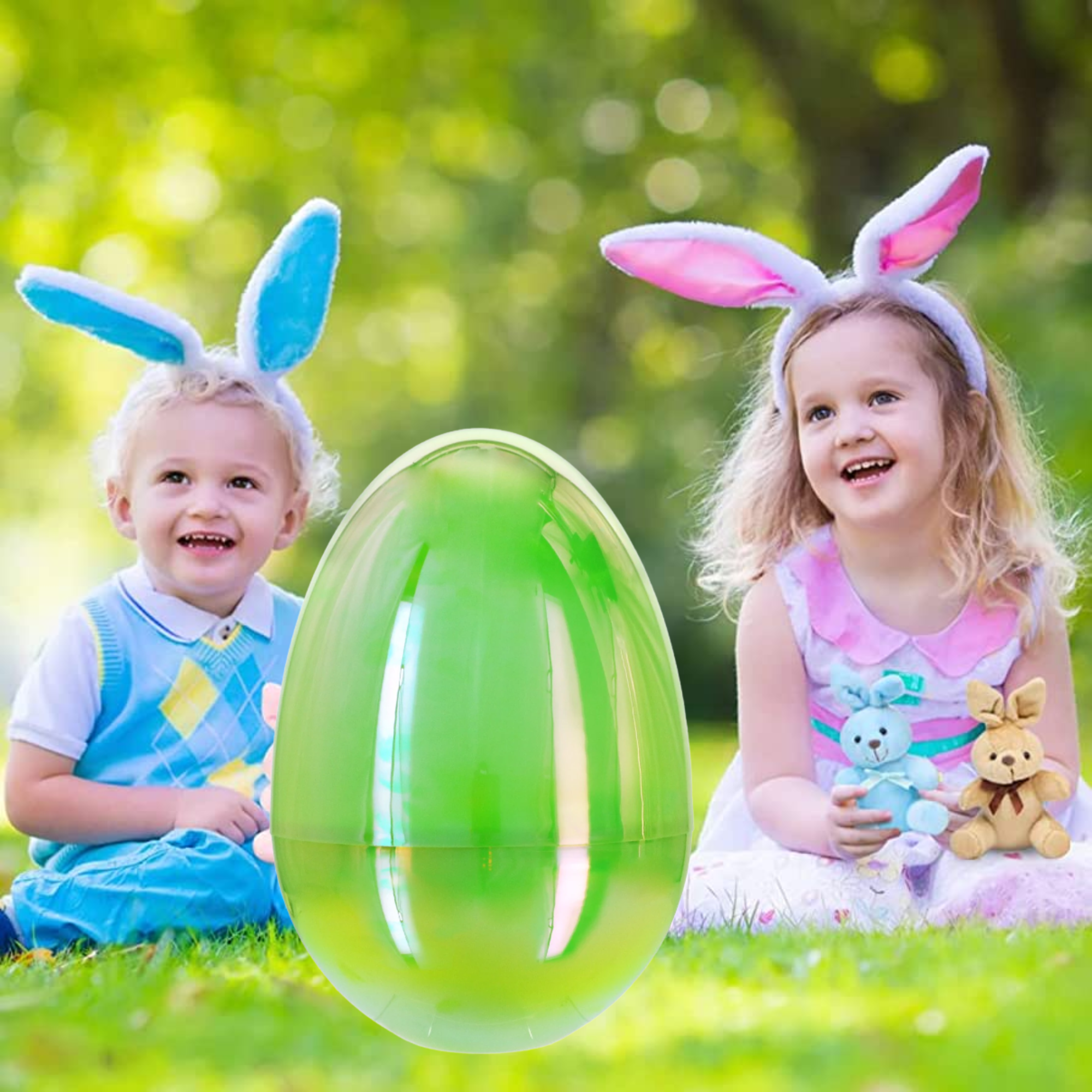 Jumbo Easter Egg Gifts with 6pcs Toys Inside & Reusable Green Iridescent Plastic Eggs for Kids Boys Girls Classroom Surprise Spring  Holiday Birthday Party Gifts & Care Package(Contents Vary)