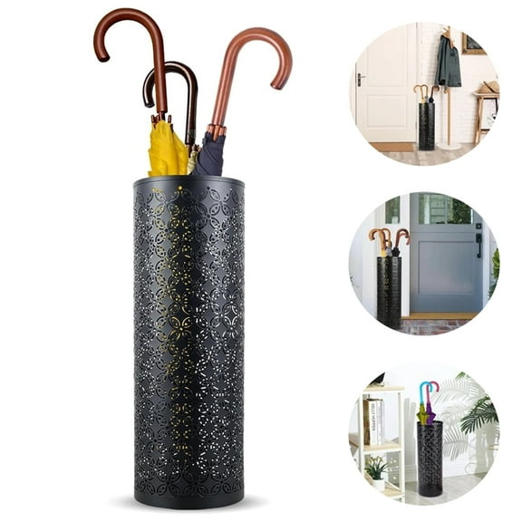DICEEVIL Round Umbrella Stand Rack, Metal Umbrella Holder Freestanding Umbrella Stand, Waterproof Umbrella Storage Rack for Home Entryway Office, Black, 16.5*5.9"