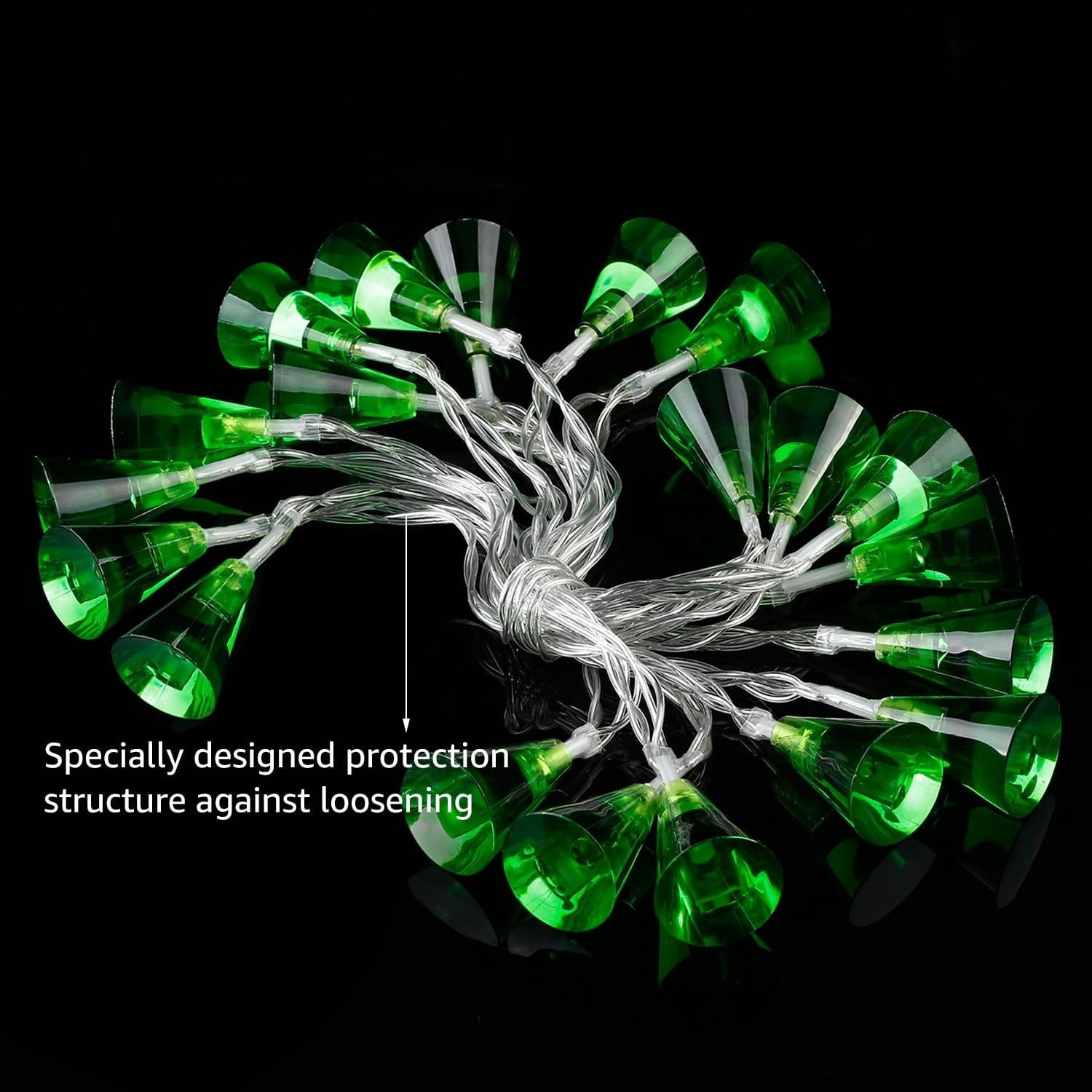 9.84ft 20 LED Krypton Green Conical LED String Lights, 8 Modes, Ambience Pro, Damp Location, Battery Powered